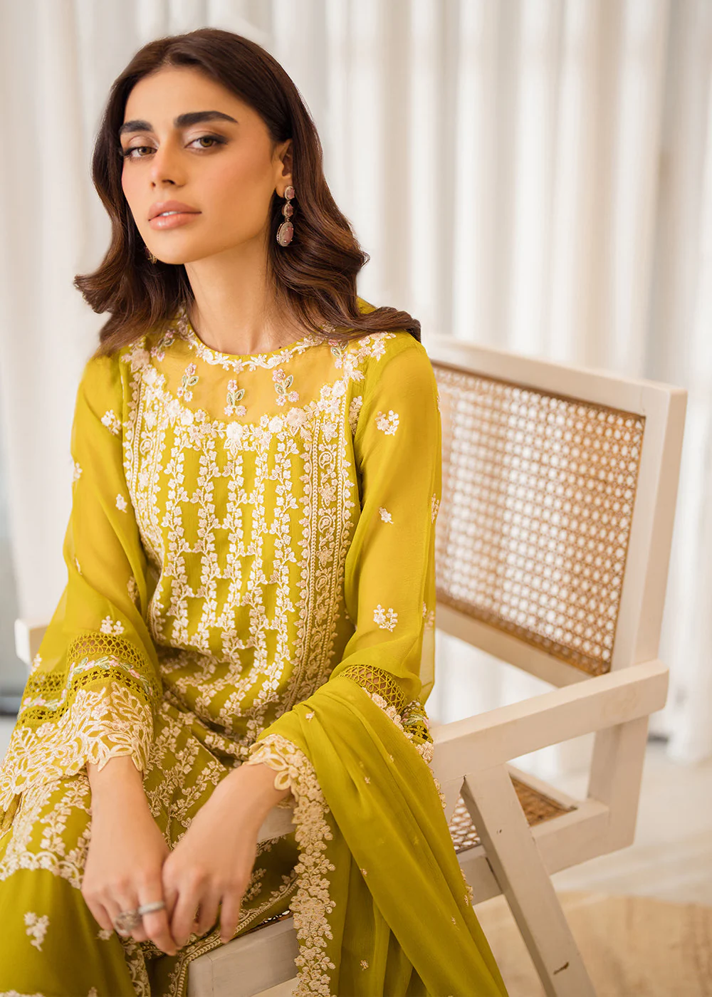 3 Pcs Embroidered Luxury Chiffon Formals '24 by Azure | Amber Glow - Image 2