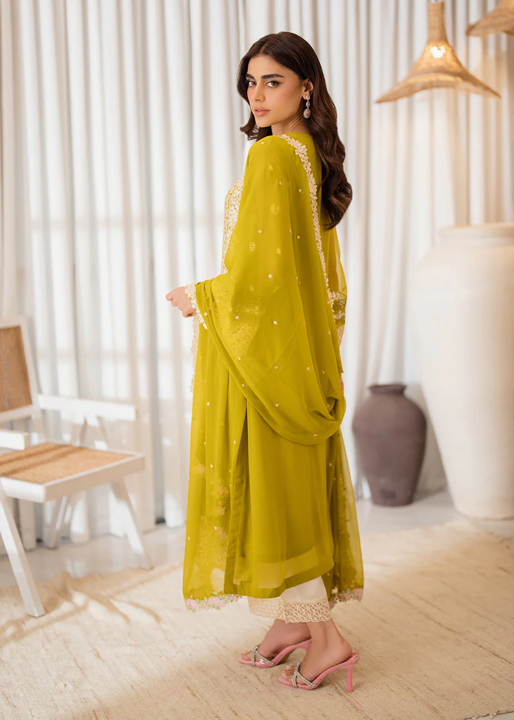 3 Pcs Embroidered Luxury Chiffon Formals '24 by Azure | Amber Glow - Image 3