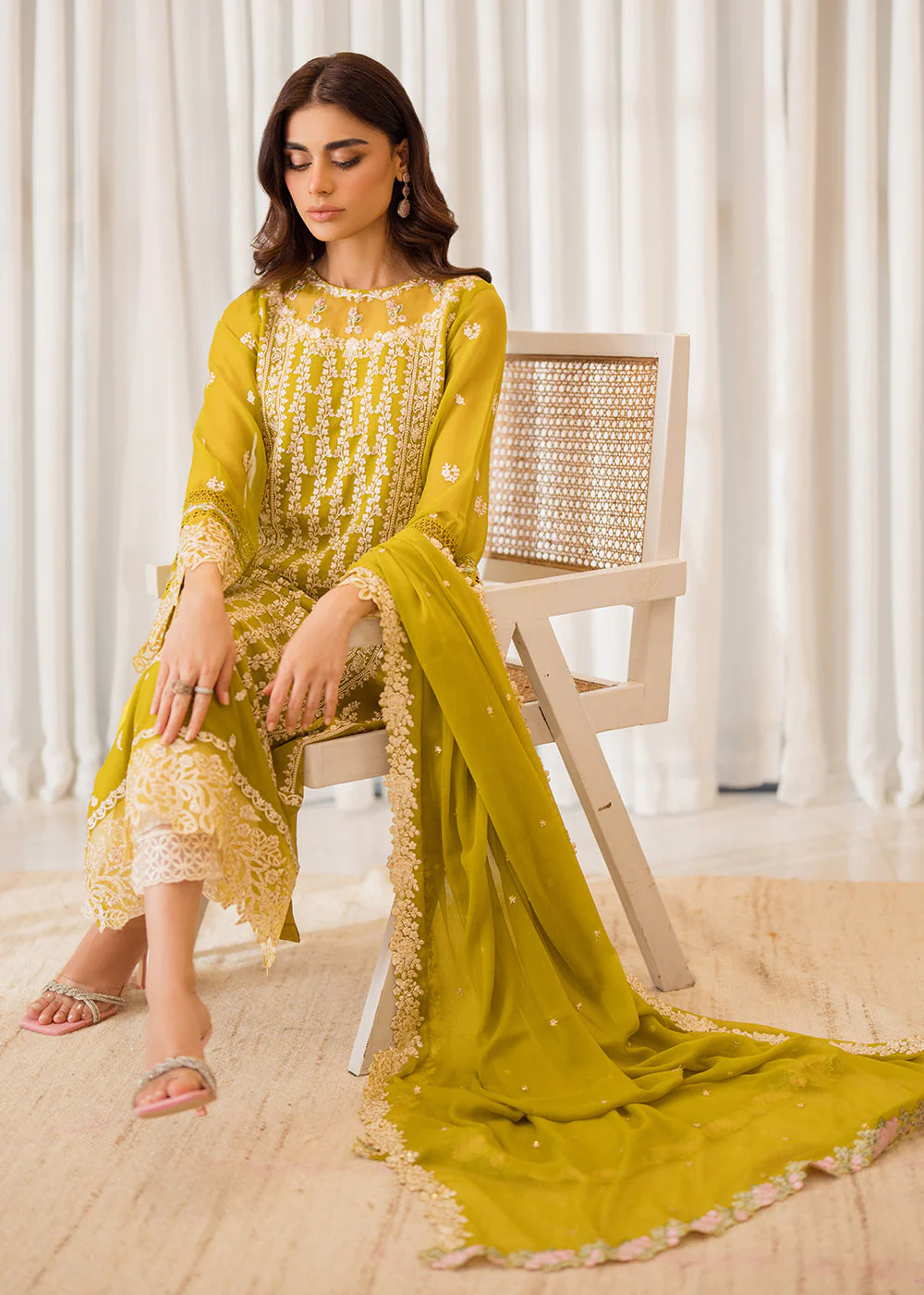 3 Pcs Embroidered Luxury Chiffon Formals '24 by Azure | Amber Glow - Image 4