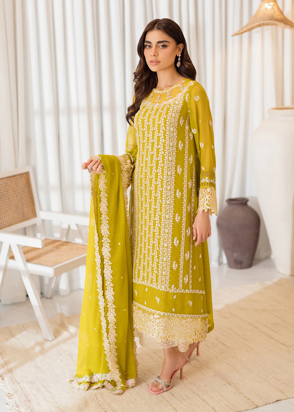 3 Pcs Embroidered Luxury Chiffon Formals '24 by Azure | Amber Glow - Image 5