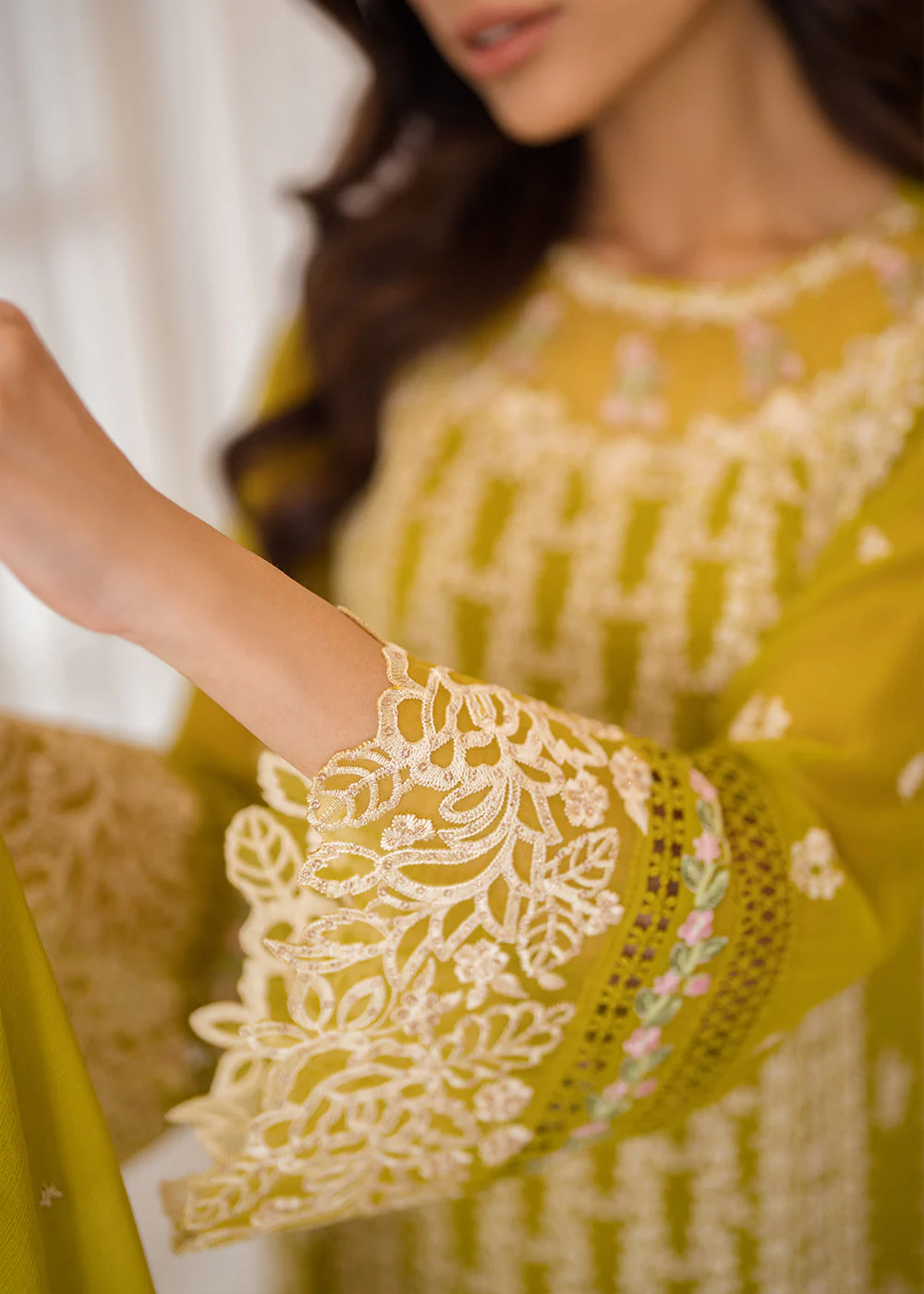3 Pcs Embroidered Luxury Chiffon Formals '24 by Azure | Amber Glow - Image 7
