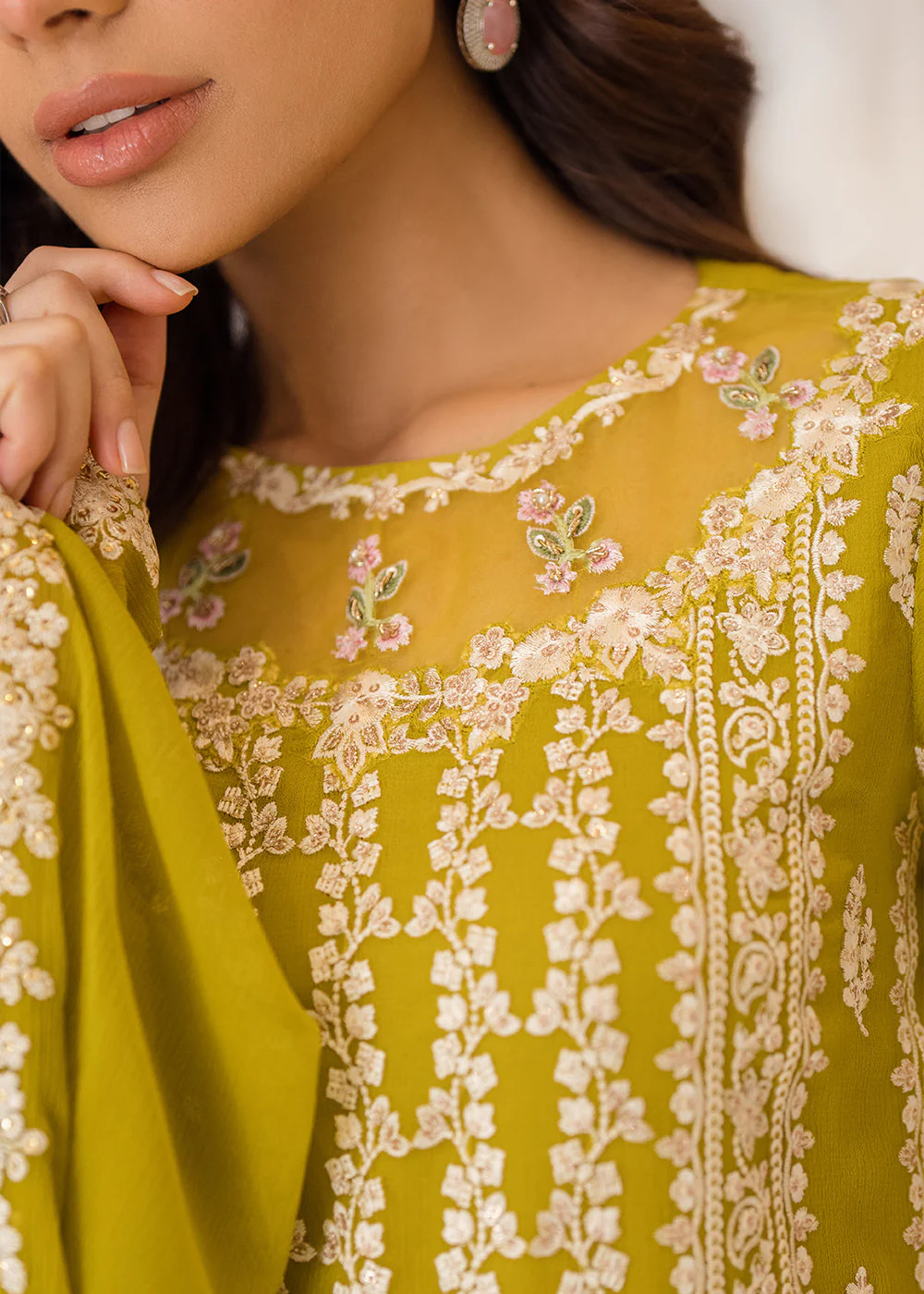 3 Pcs Embroidered Luxury Chiffon Formals '24 by Azure | Amber Glow - Image 8