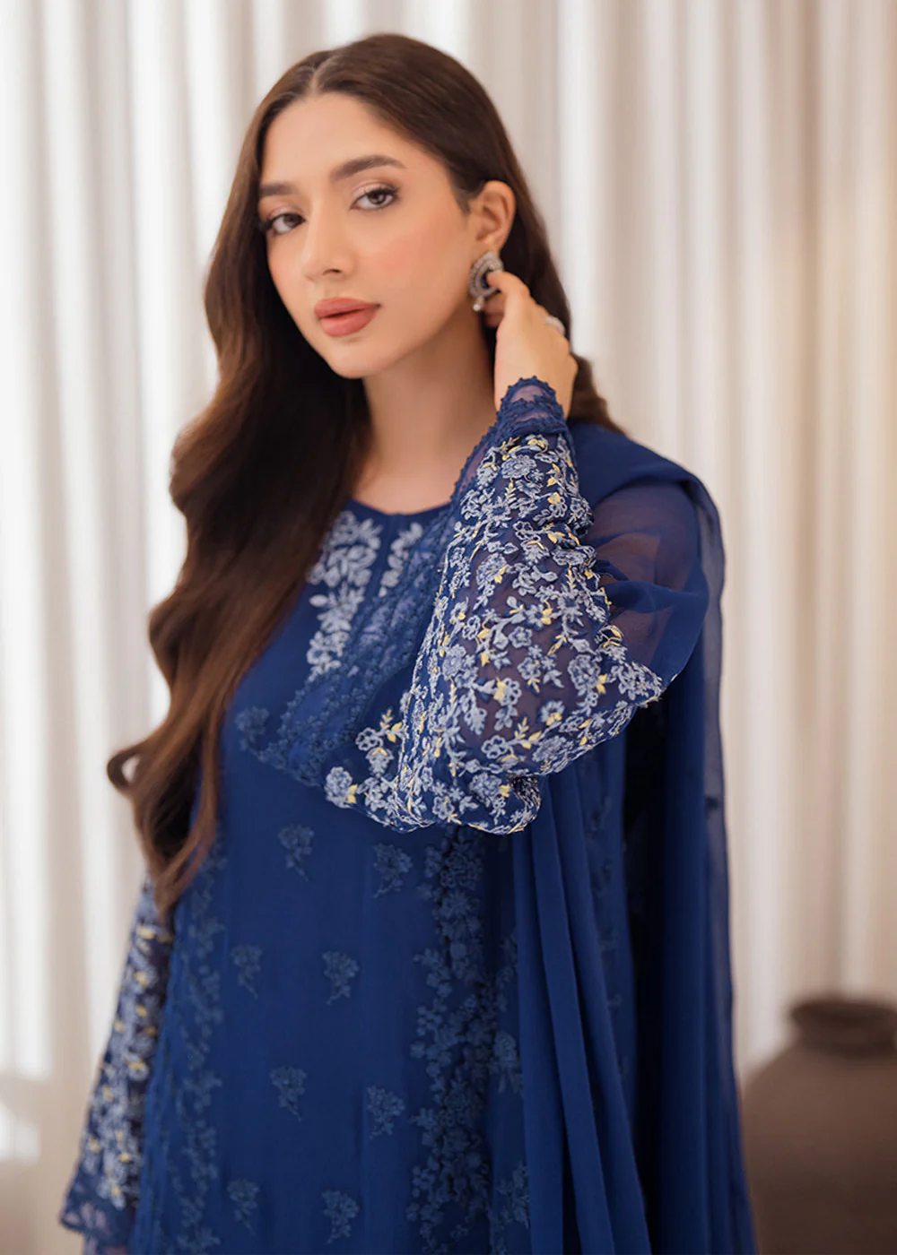 3 Pcs Embroidered Luxury Chiffon Formals '24 by Azure | Azure Breeze - Image 2
