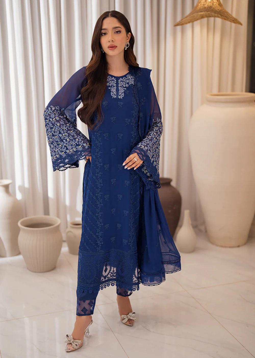 3 Pcs Embroidered Luxury Chiffon Formals '24 by Azure | Azure Breeze - Image 4