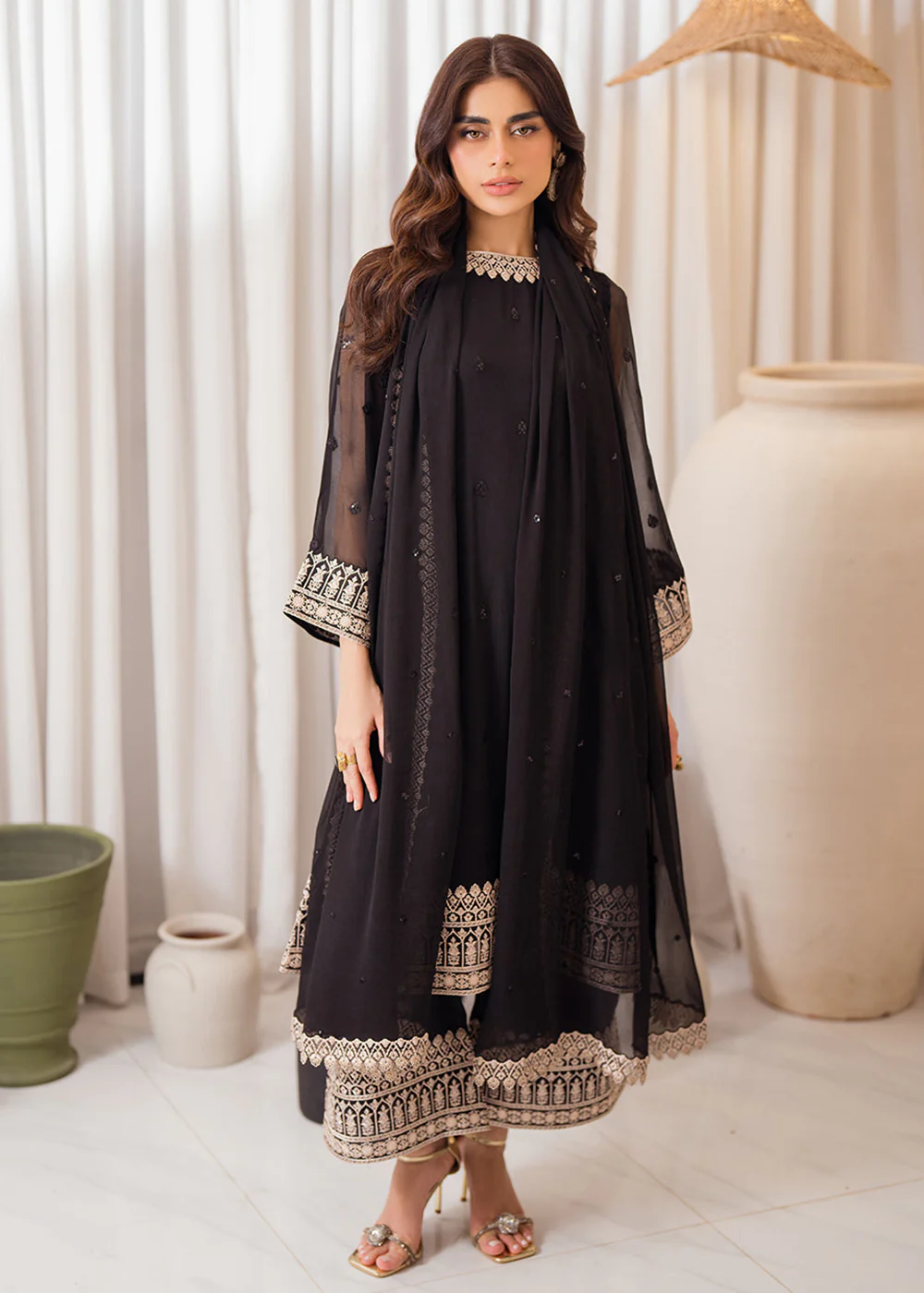 3 Pcs Embroidered Luxury Chiffon Formals '24 by Azure | Midnight Elegance - Image 7