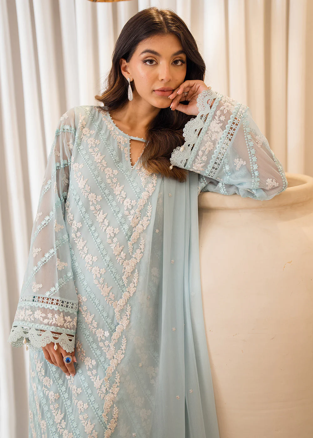 3 Pcs Embroidered Luxury Chiffon Formals '24 by Azure | Mint Glaze - Image 2