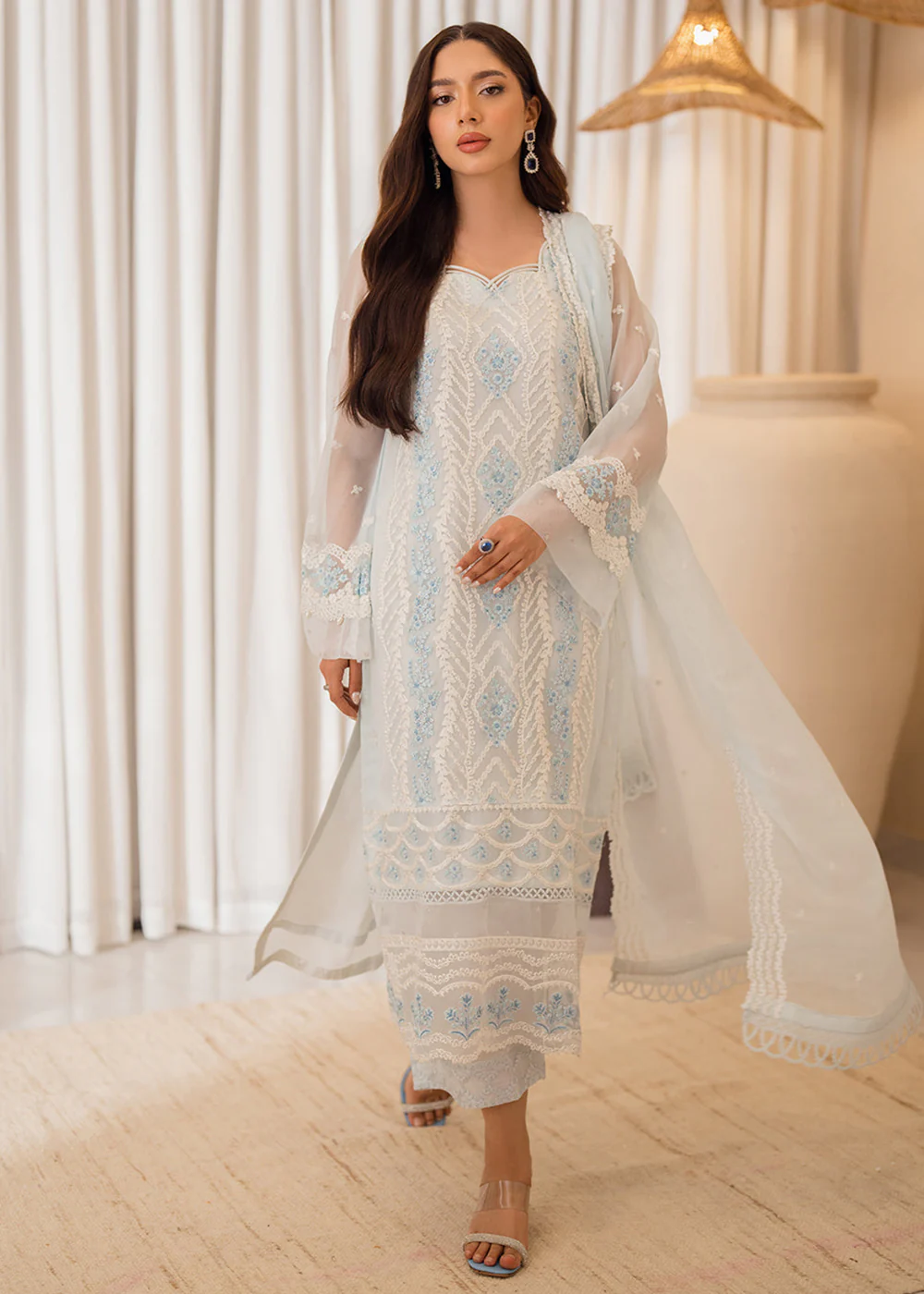 3 Pcs Embroidered Luxury Chiffon Formals '24 by Azure | Ocean Whisper