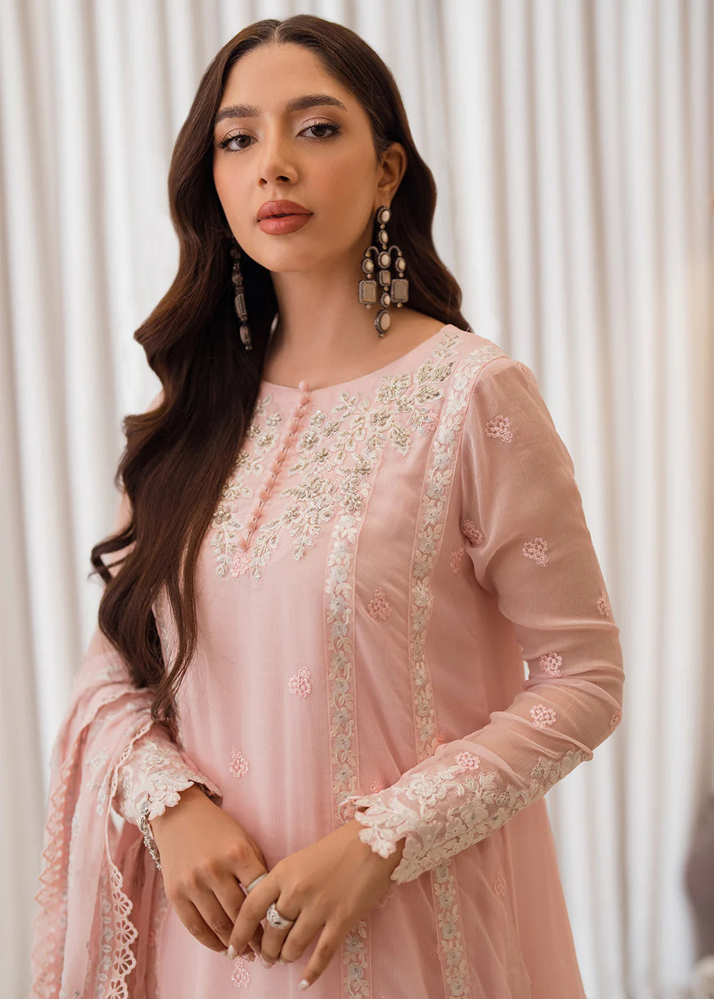 3 Pcs Embroidered Luxury Chiffon Formals '24 by Azure | Pink Delight - Image 2