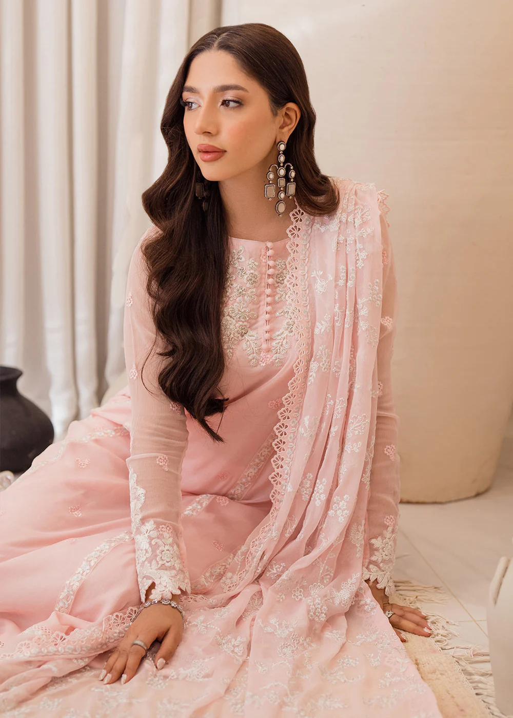 3 Pcs Embroidered Luxury Chiffon Formals '24 by Azure | Pink Delight - Image 3