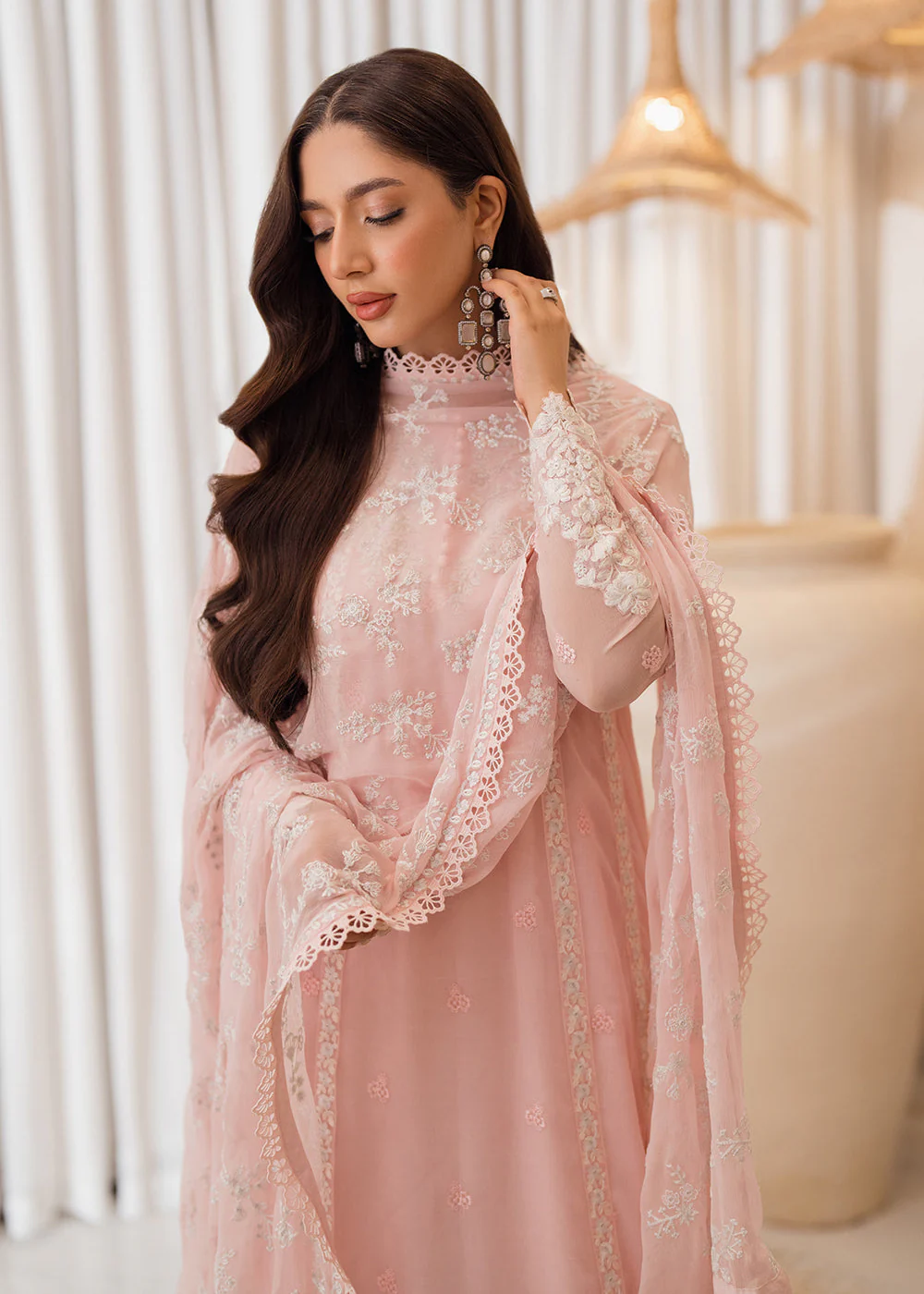 3 Pcs Embroidered Luxury Chiffon Formals '24 by Azure | Pink Delight - Image 4