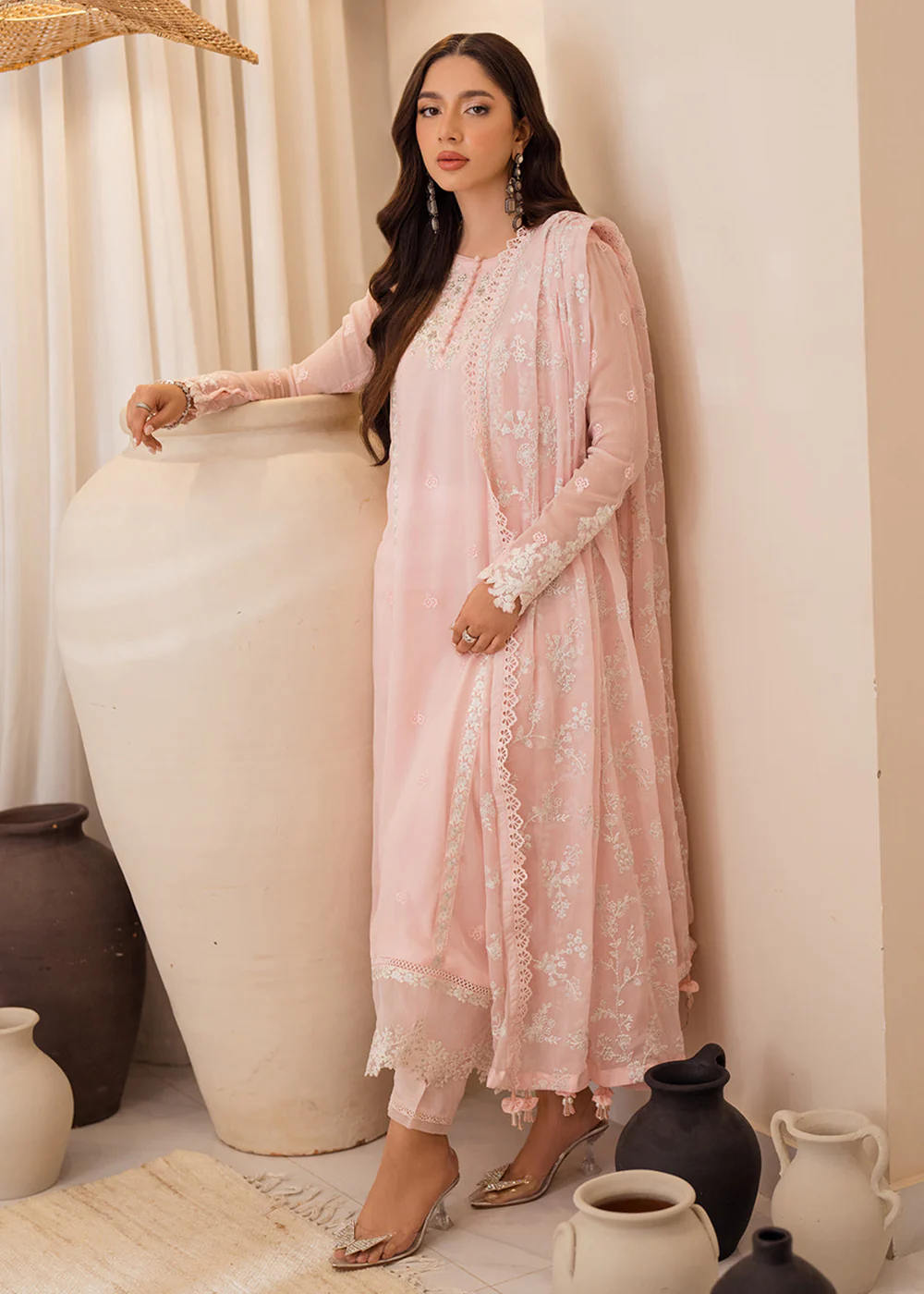3 Pcs Embroidered Luxury Chiffon Formals '24 by Azure | Pink Delight - Image 5