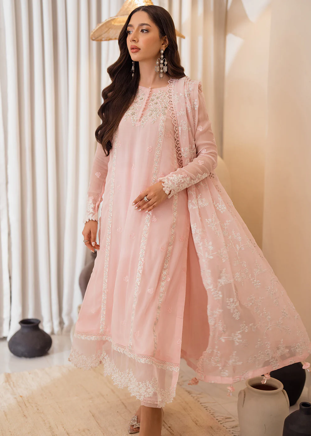 3 Pcs Embroidered Luxury Chiffon Formals '24 by Azure | Pink Delight - Image 6