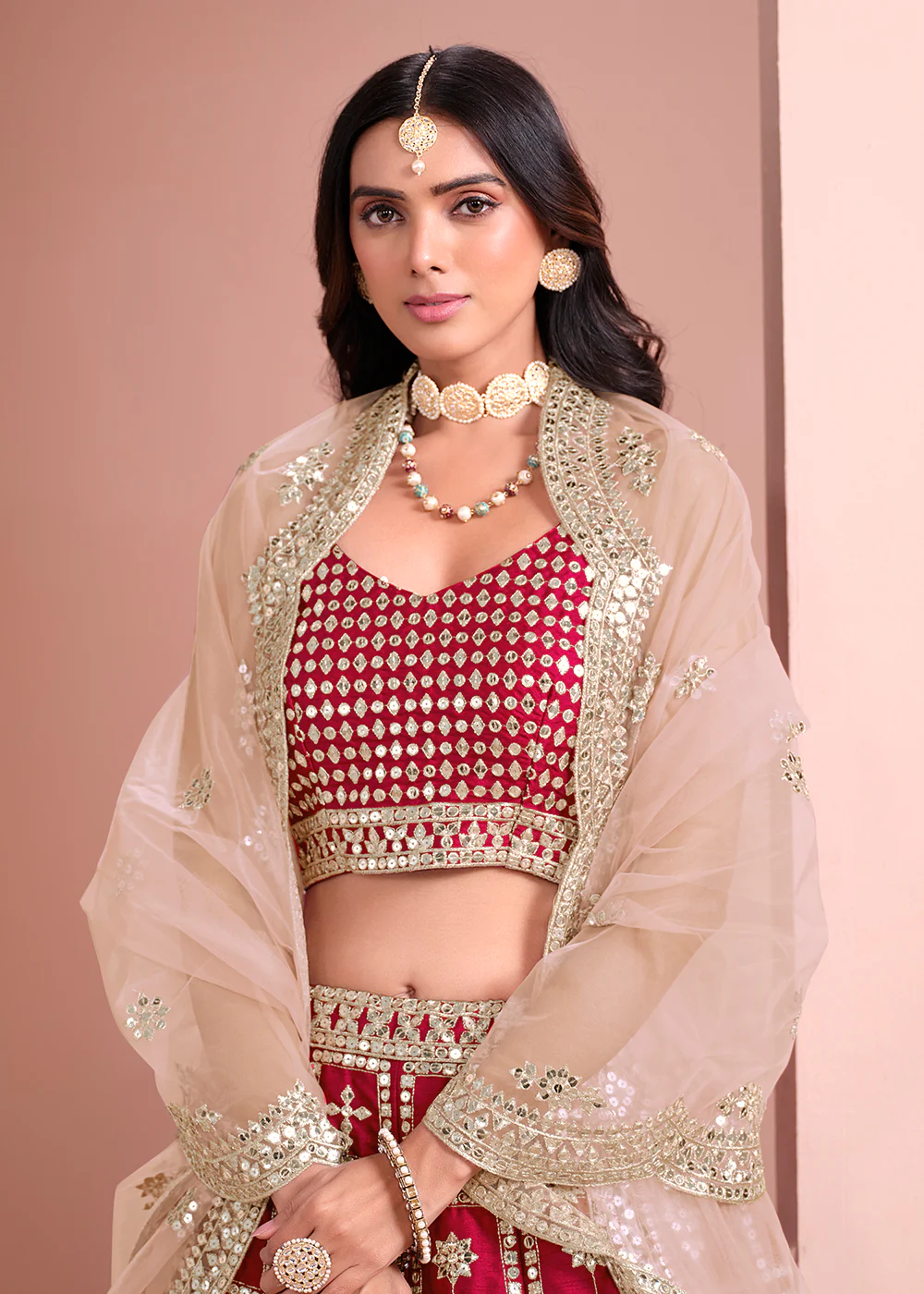 A Line Pink Embroidered Art Silk Festive Lehenga Choli - Image 2