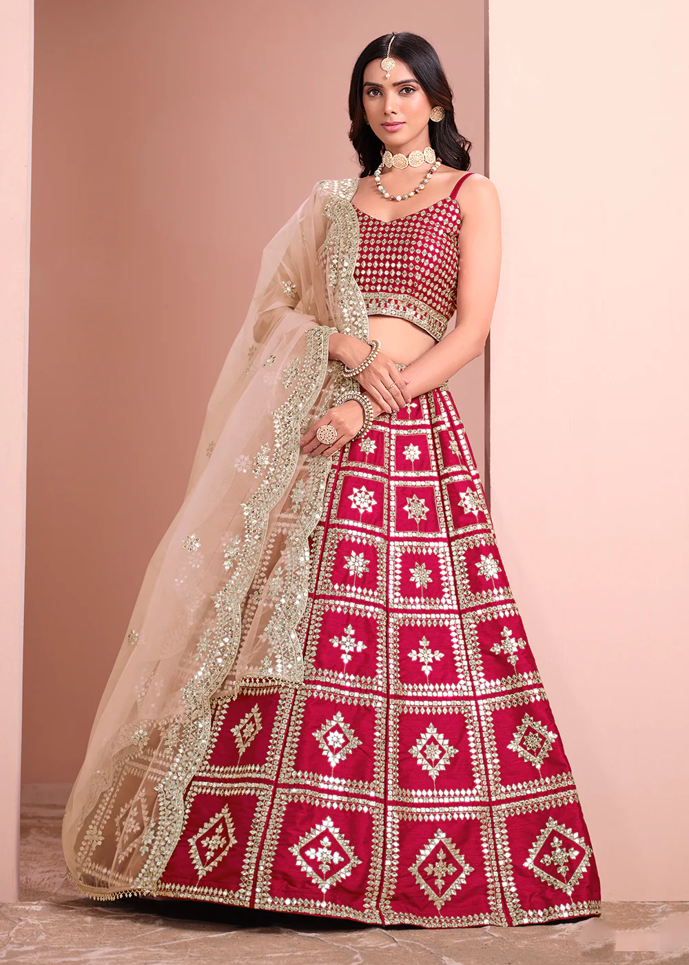 A Line Pink Embroidered Art Silk Festive Lehenga Choli - Image 4