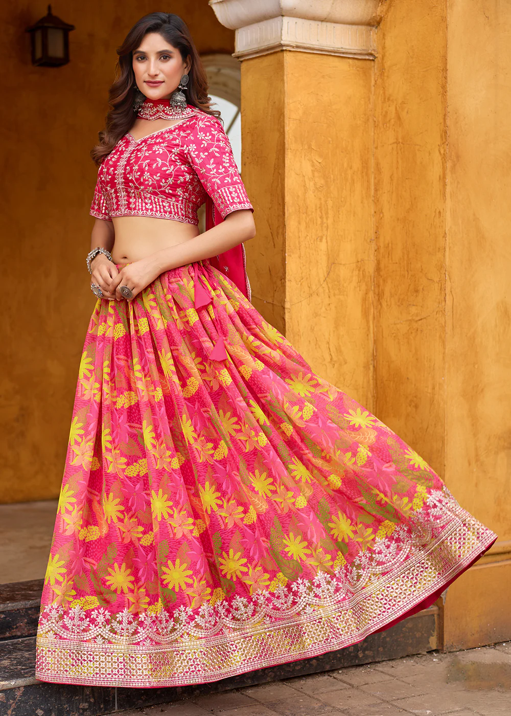 A Line Pink Embroidered Art Silk Lehenga Choli - Image 5