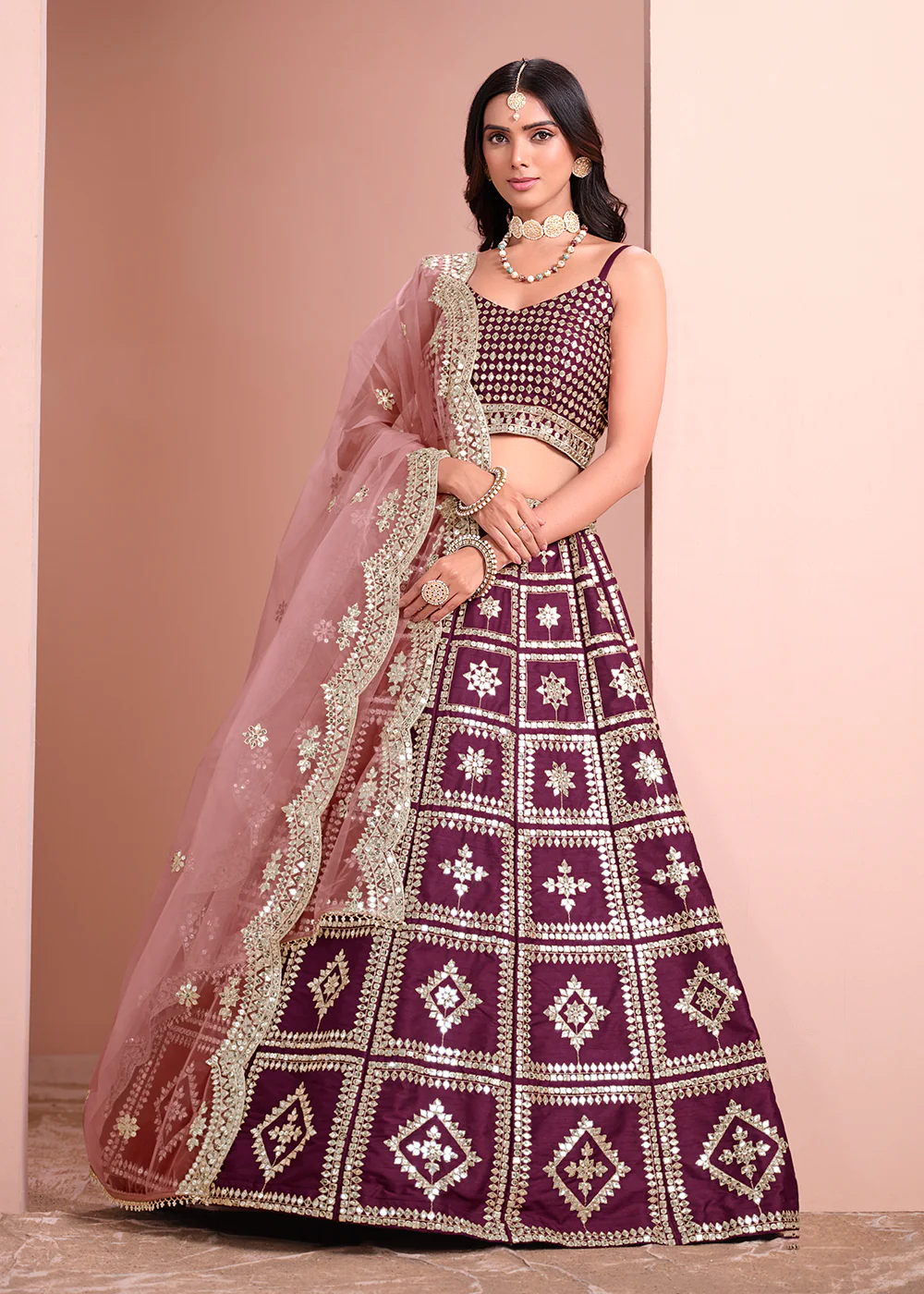 A Line Purple Embroidered Art Silk Festive Lehenga Choli - Image 4