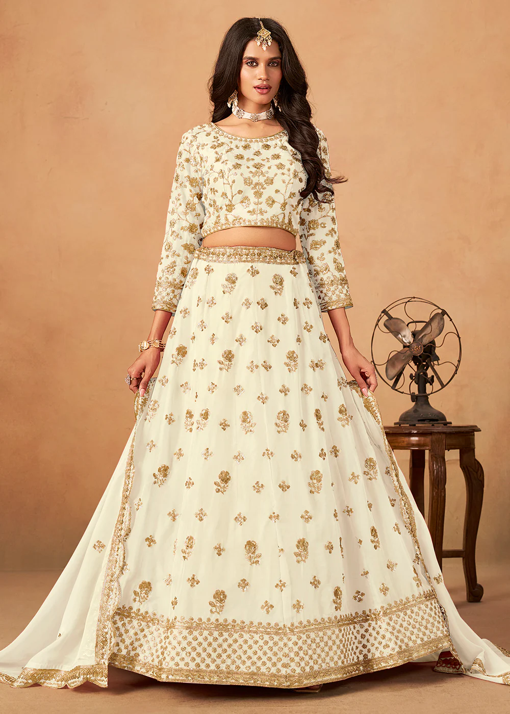 A Line Style Off White Wedding Wear Lehenga Choli