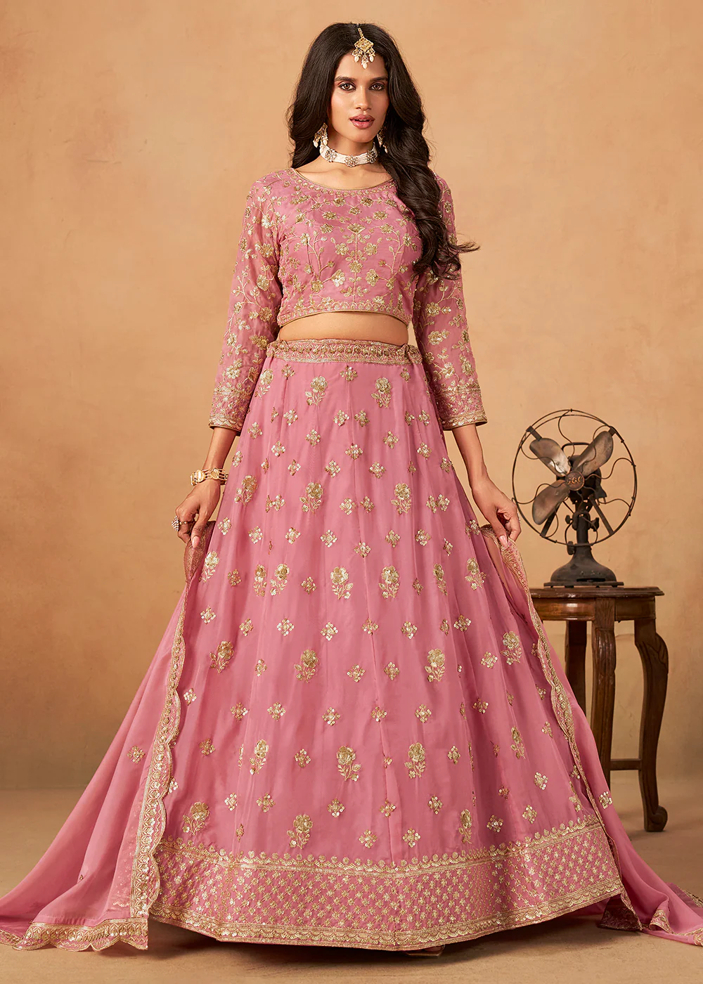 A Line Style Pink Wedding Wear Lehenga Choli