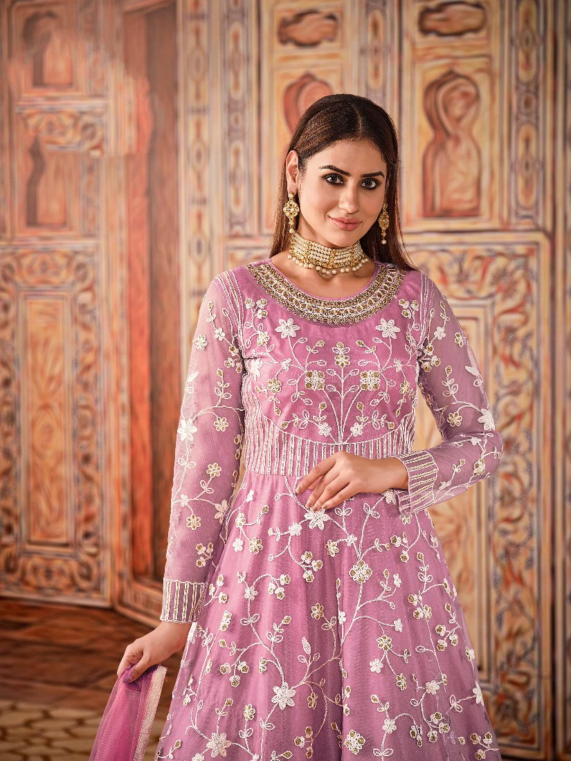 Abaya Style Pink Thread Floor Length Anarkali Suit - Image 2