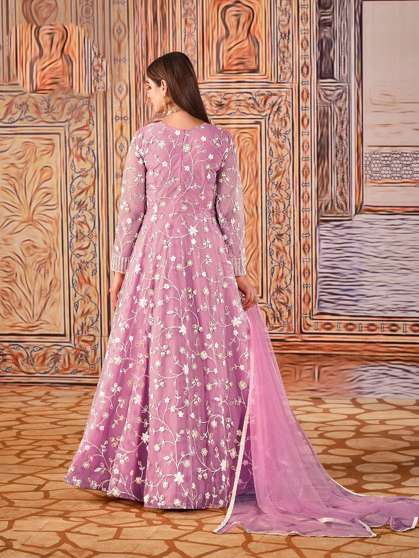 Abaya Style Pink Thread Floor Length Anarkali Suit - Image 3