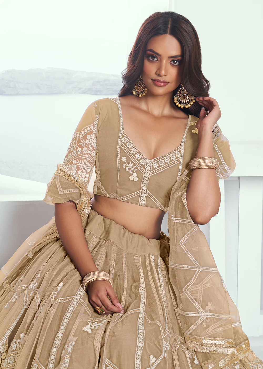 Adorable Beige Embroidered Wedding Wear Lehenga Choli - Image 2