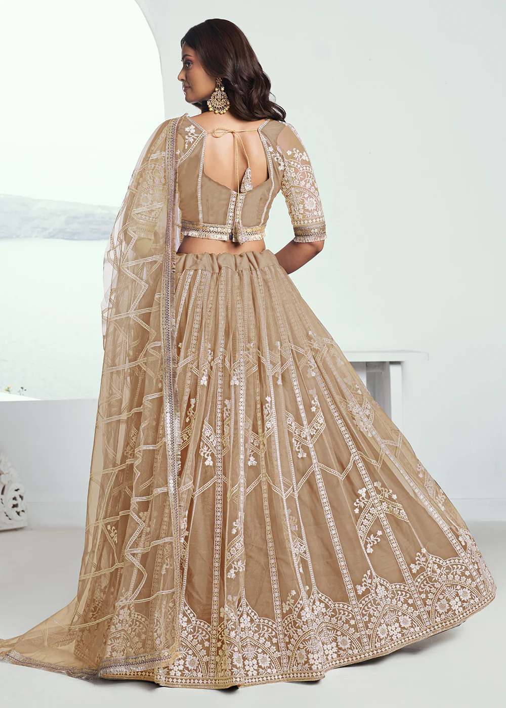 Adorable Beige Embroidered Wedding Wear Lehenga Choli - Image 3