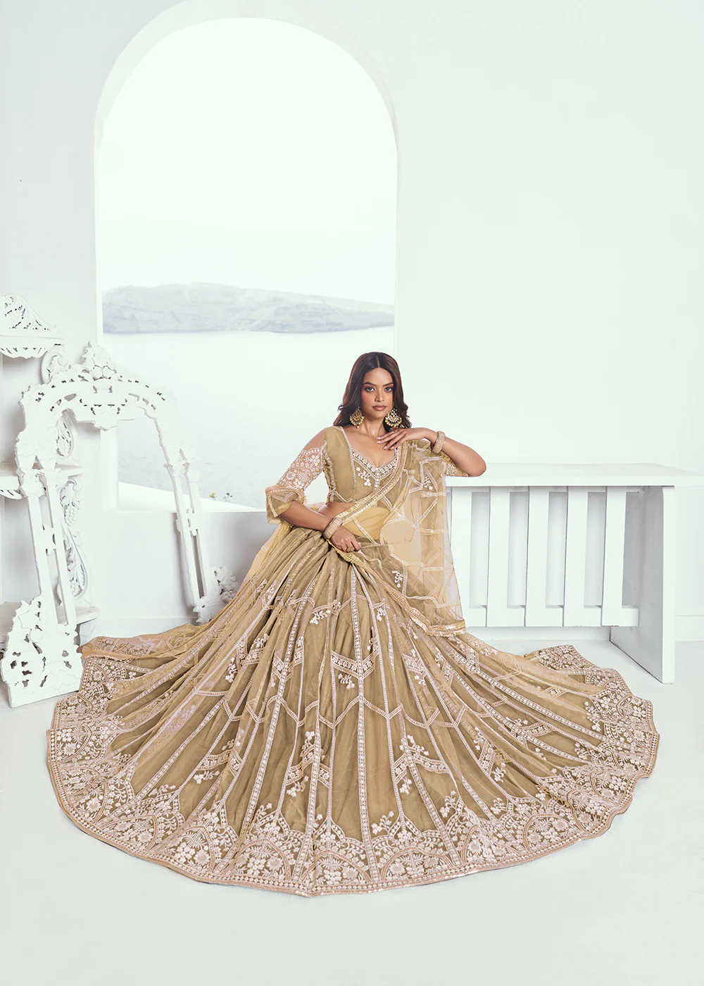 Adorable Beige Embroidered Wedding Wear Lehenga Choli - Image 4