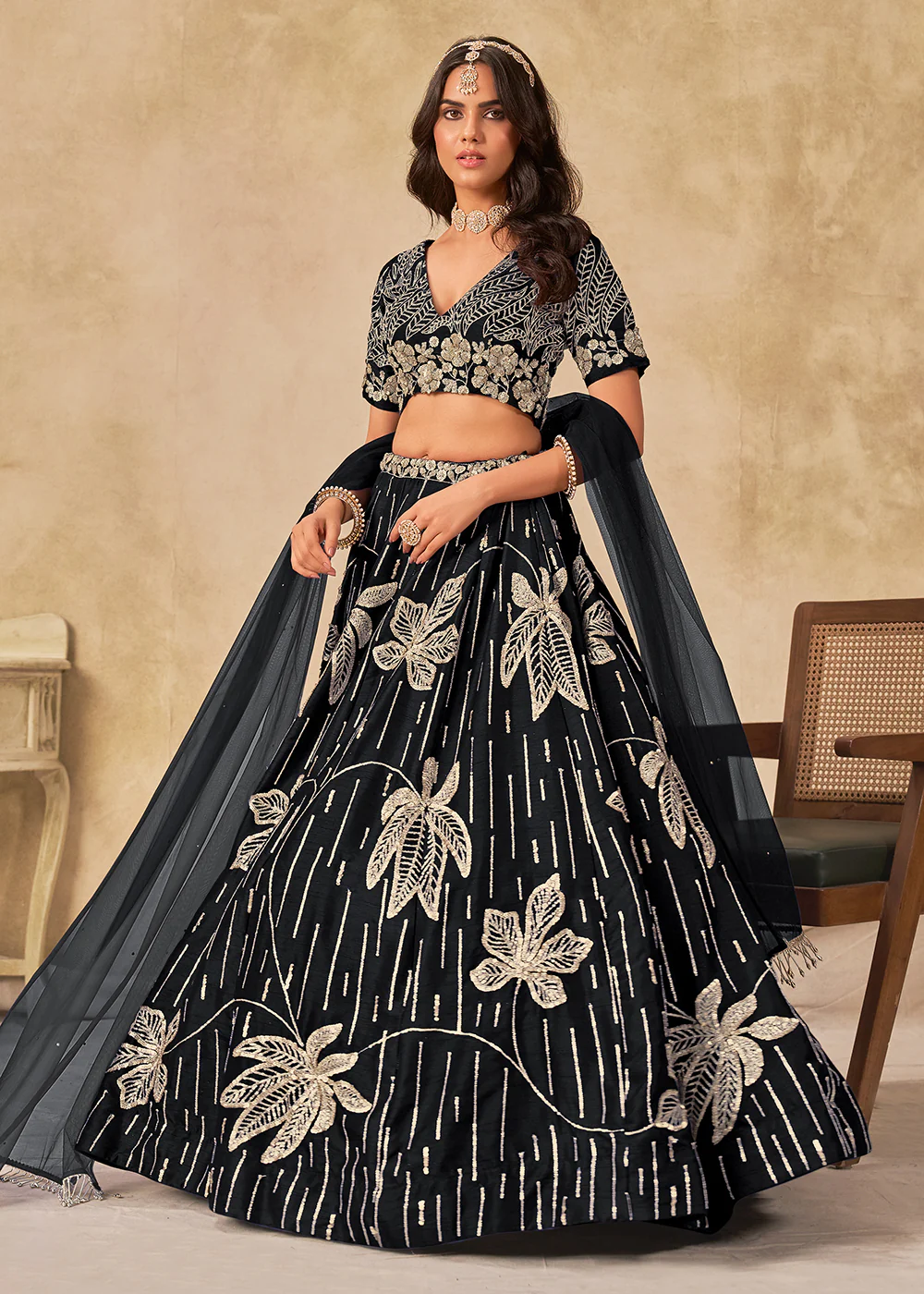 Adorable Black Art Silk Embroidered Lehenga Choli