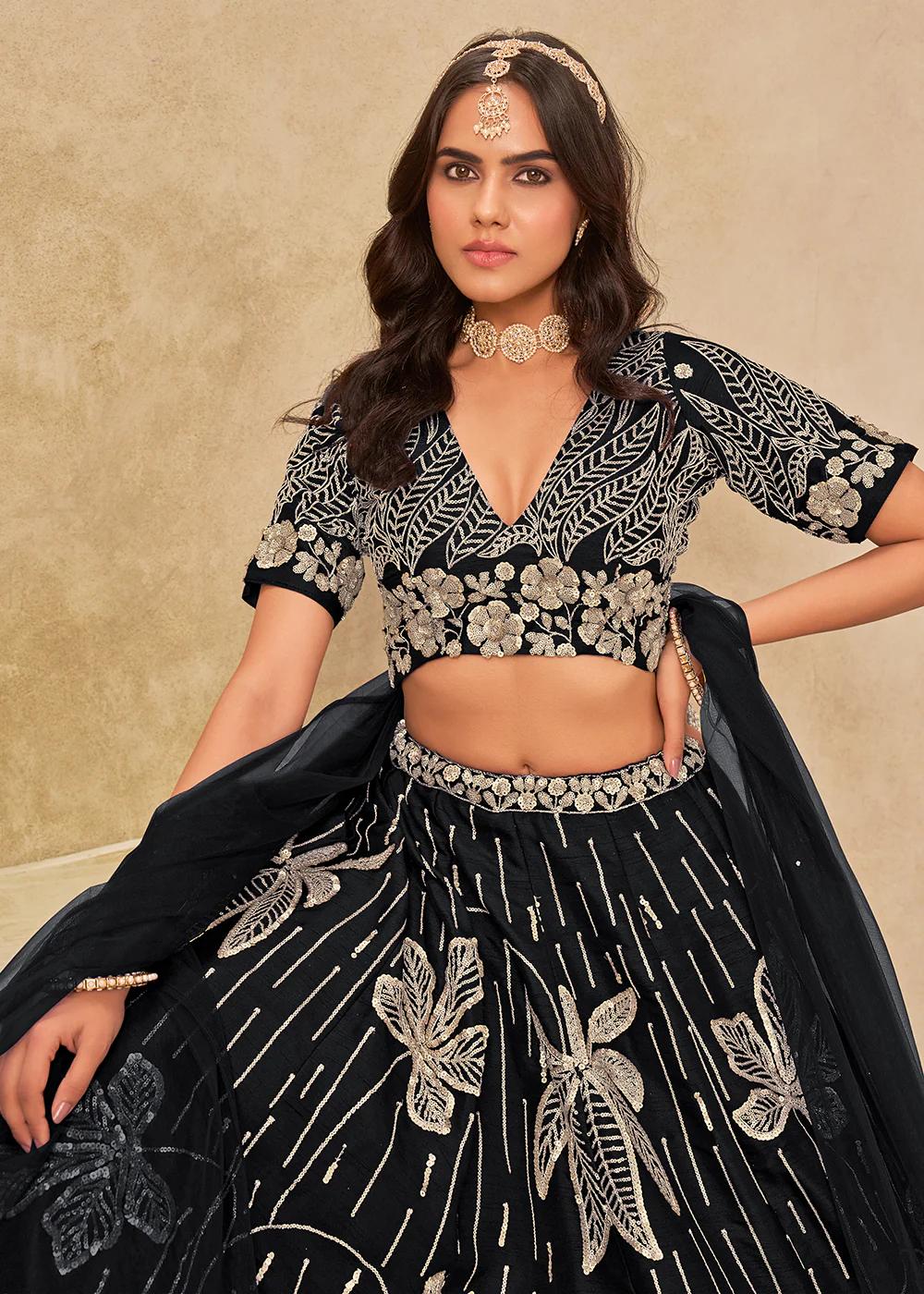 Adorable Black Art Silk Embroidered Lehenga Choli - Image 2