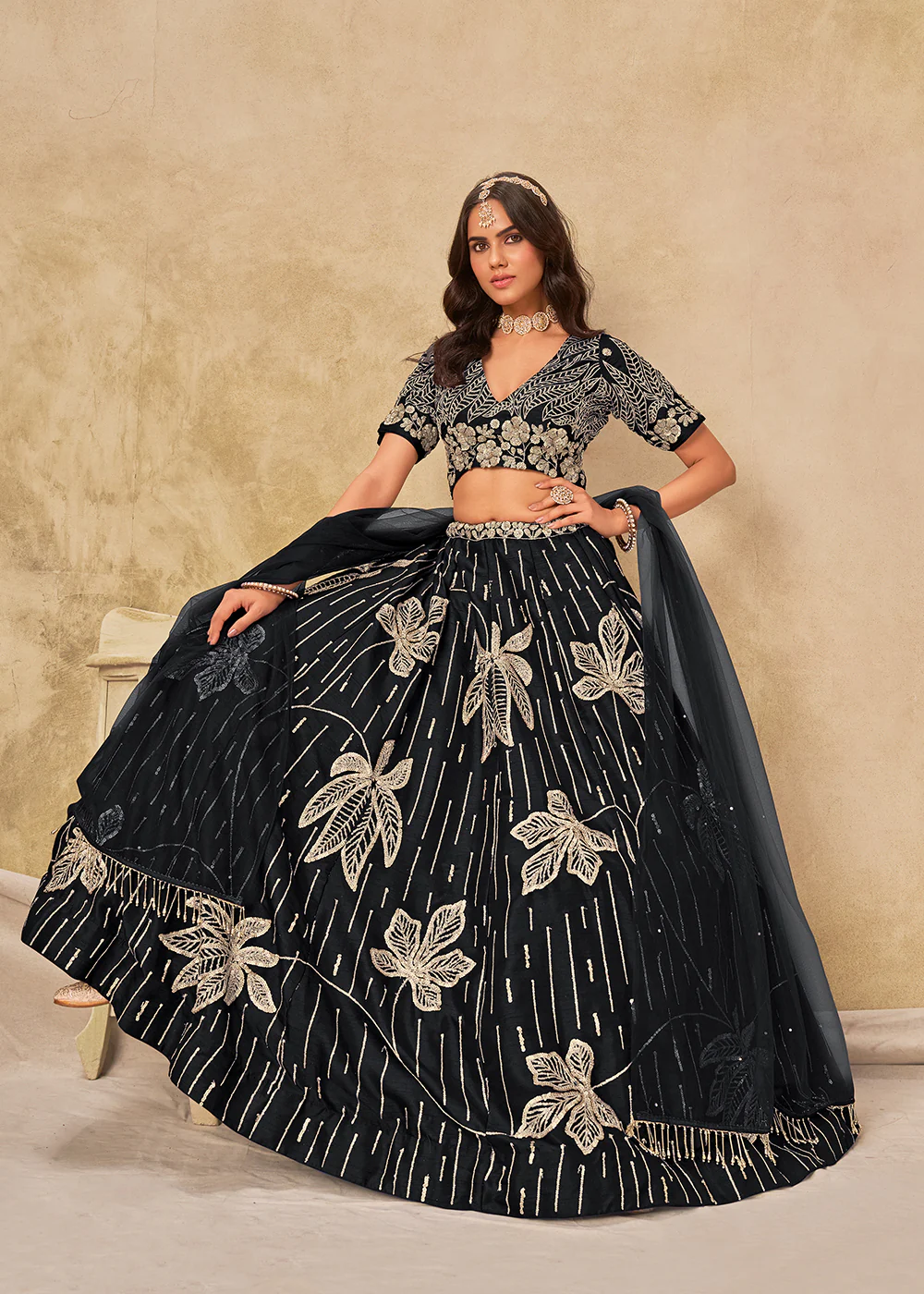 Adorable Black Art Silk Embroidered Lehenga Choli - Image 4