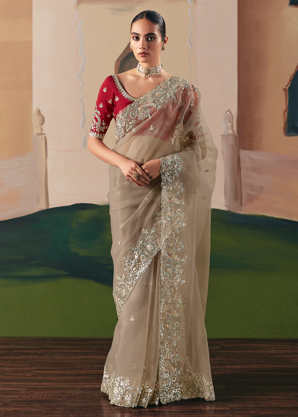Adorable Brown Fancy Fabric Festive Designer Saree