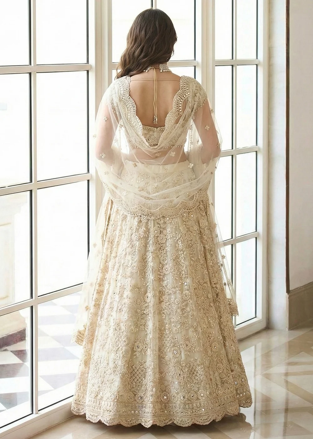 Adorable Cream Heavy Net Embroidered Bridal Lehenga Choli - Image 2