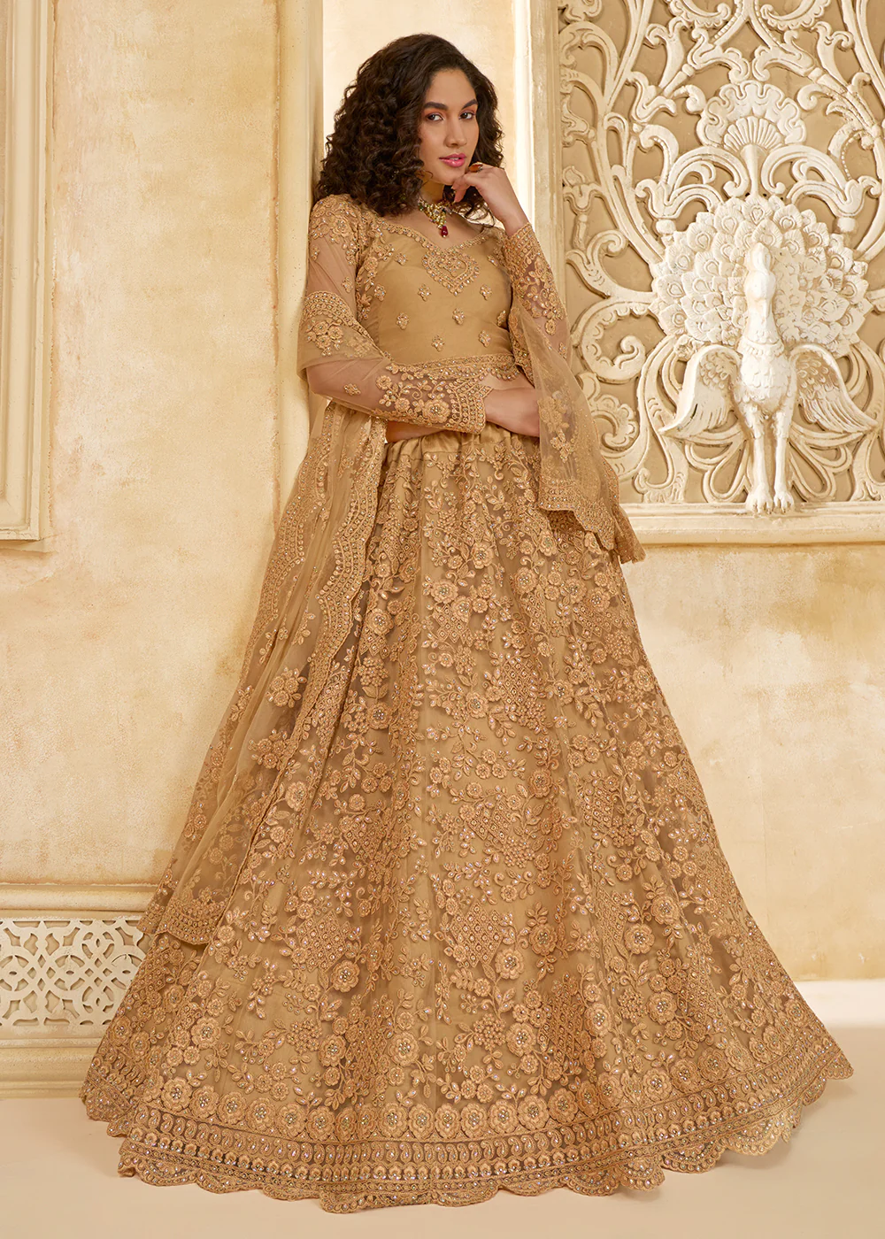 Adorable Golden Heavy Net Embroidered Bridal Lehenga Choli - Image 5