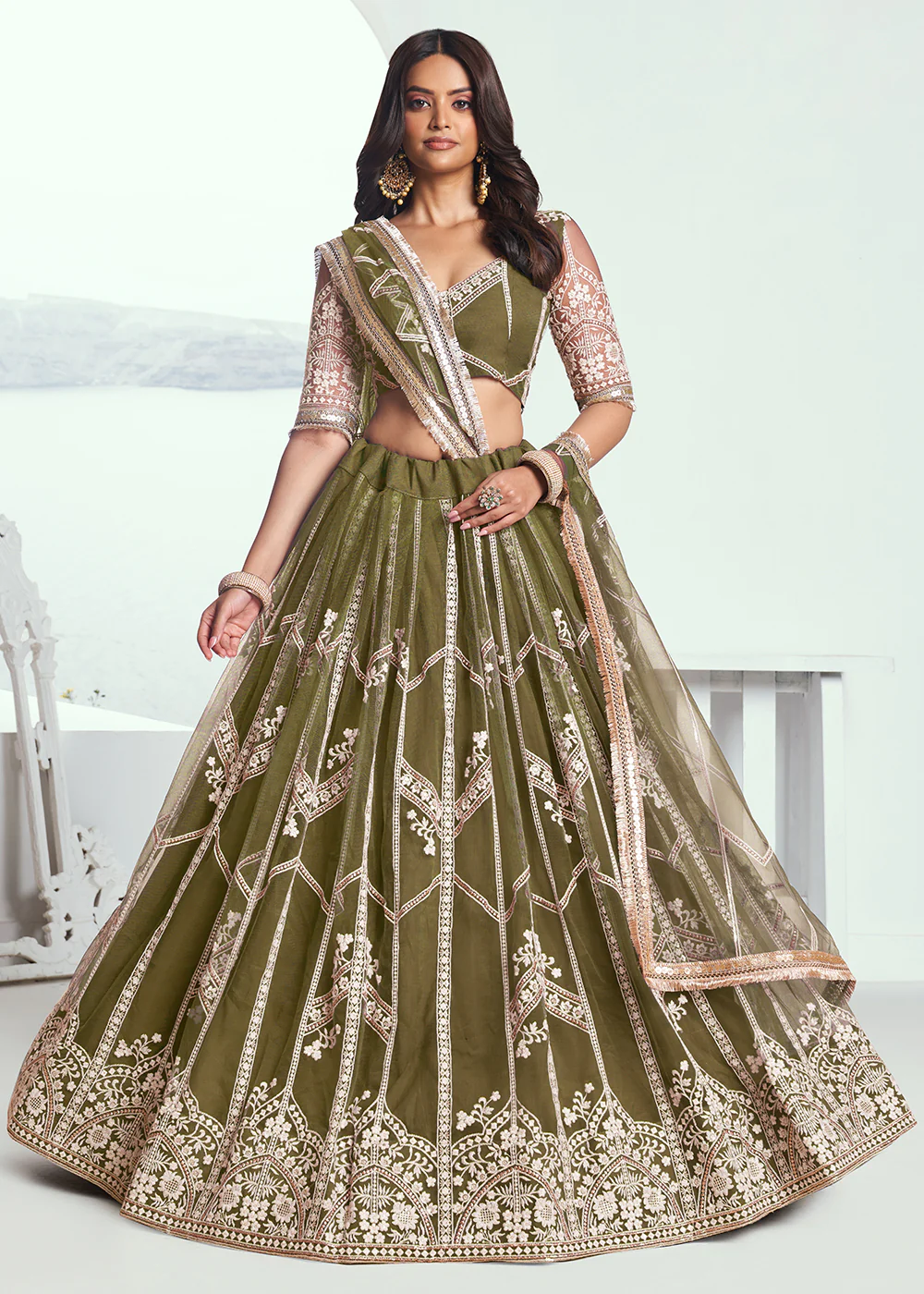 Adorable Green Embroidered Wedding Wear Lehenga Choli