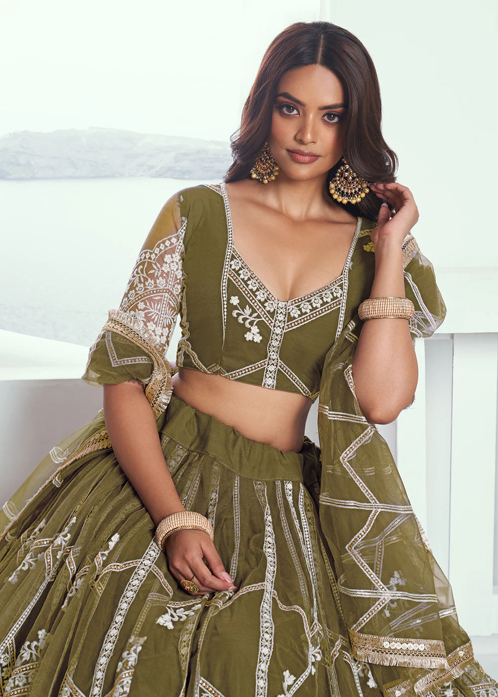 Adorable Green Embroidered Wedding Wear Lehenga Choli - Image 2