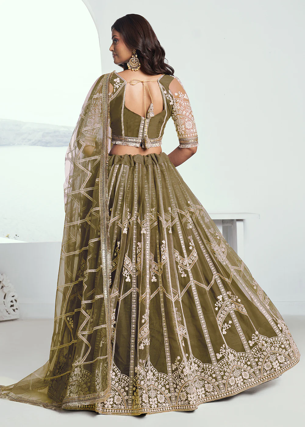 Adorable Green Embroidered Wedding Wear Lehenga Choli - Image 3