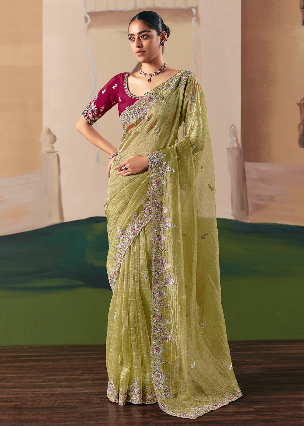 Adorable Green Fancy Fabric Festive Designer Saree