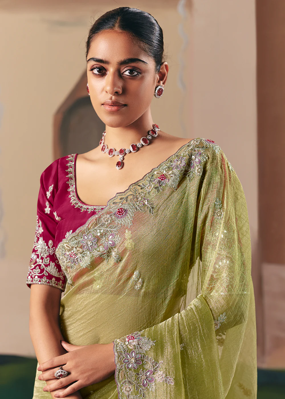 Adorable Green Fancy Fabric Festive Designer Saree - Image 2