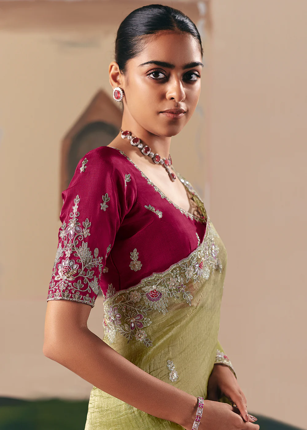 Adorable Green Fancy Fabric Festive Designer Saree - Image 4