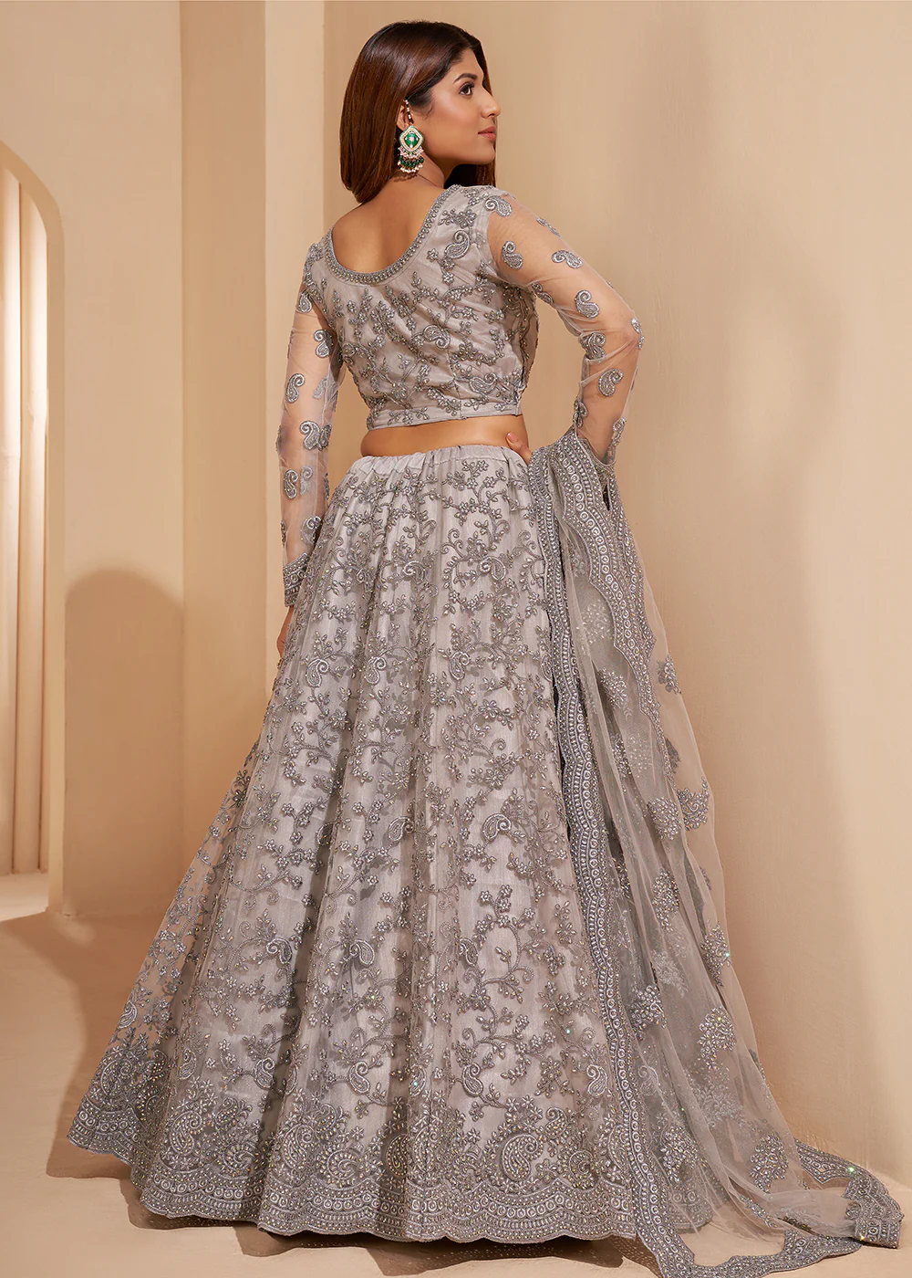 Adorable Grey Designer Bridesmaids Wedding Lehenga Choli - Image 4