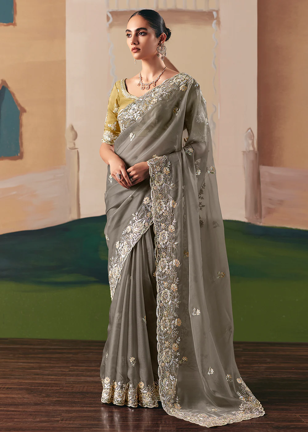 Adorable Grey Fancy Fabric Festive Designer Saree