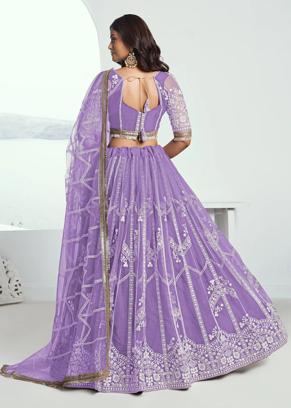Adorable Lavender Embroidered Wedding Wear Lehenga Choli - Image 3