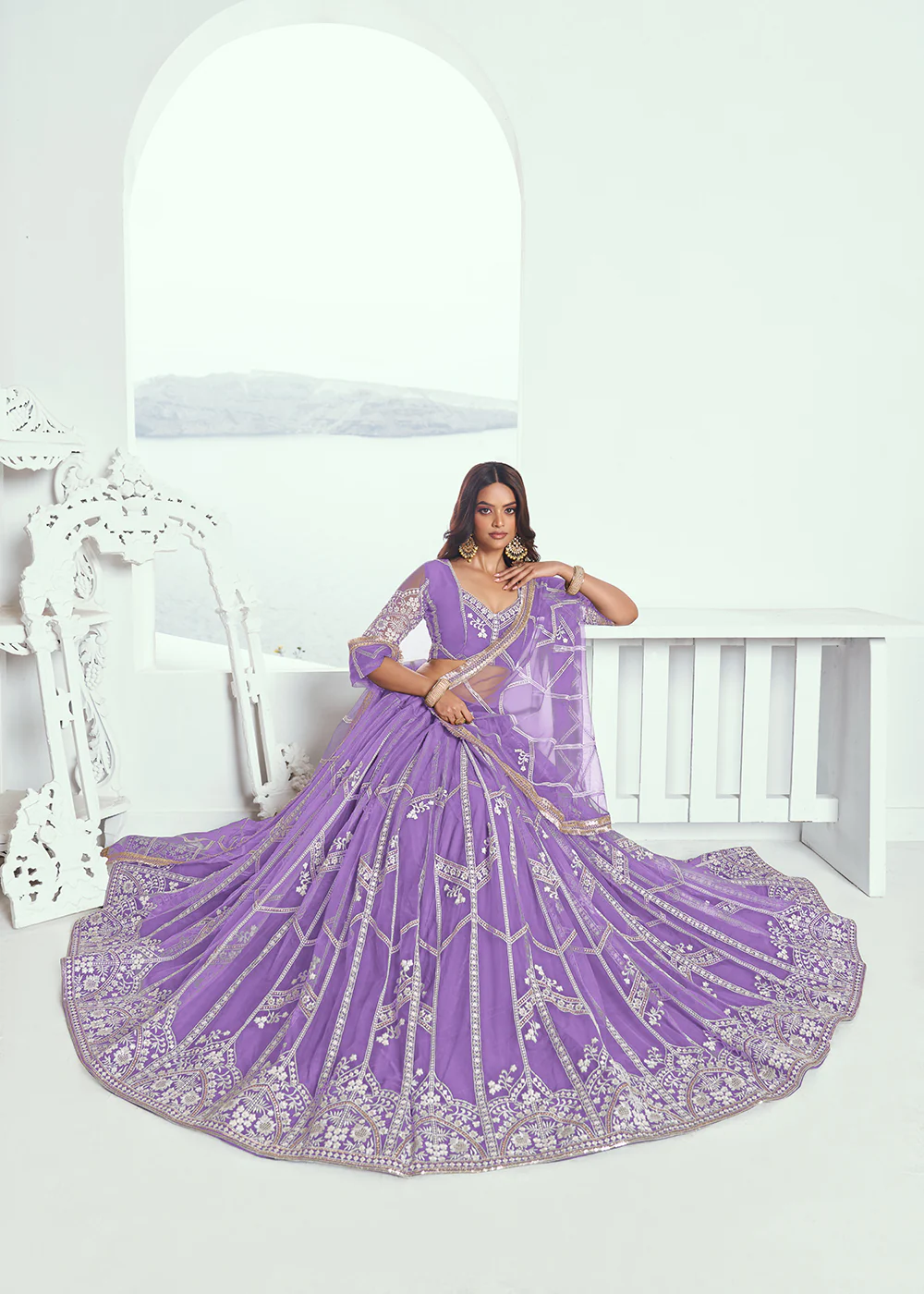 Adorable Lavender Embroidered Wedding Wear Lehenga Choli - Image 4