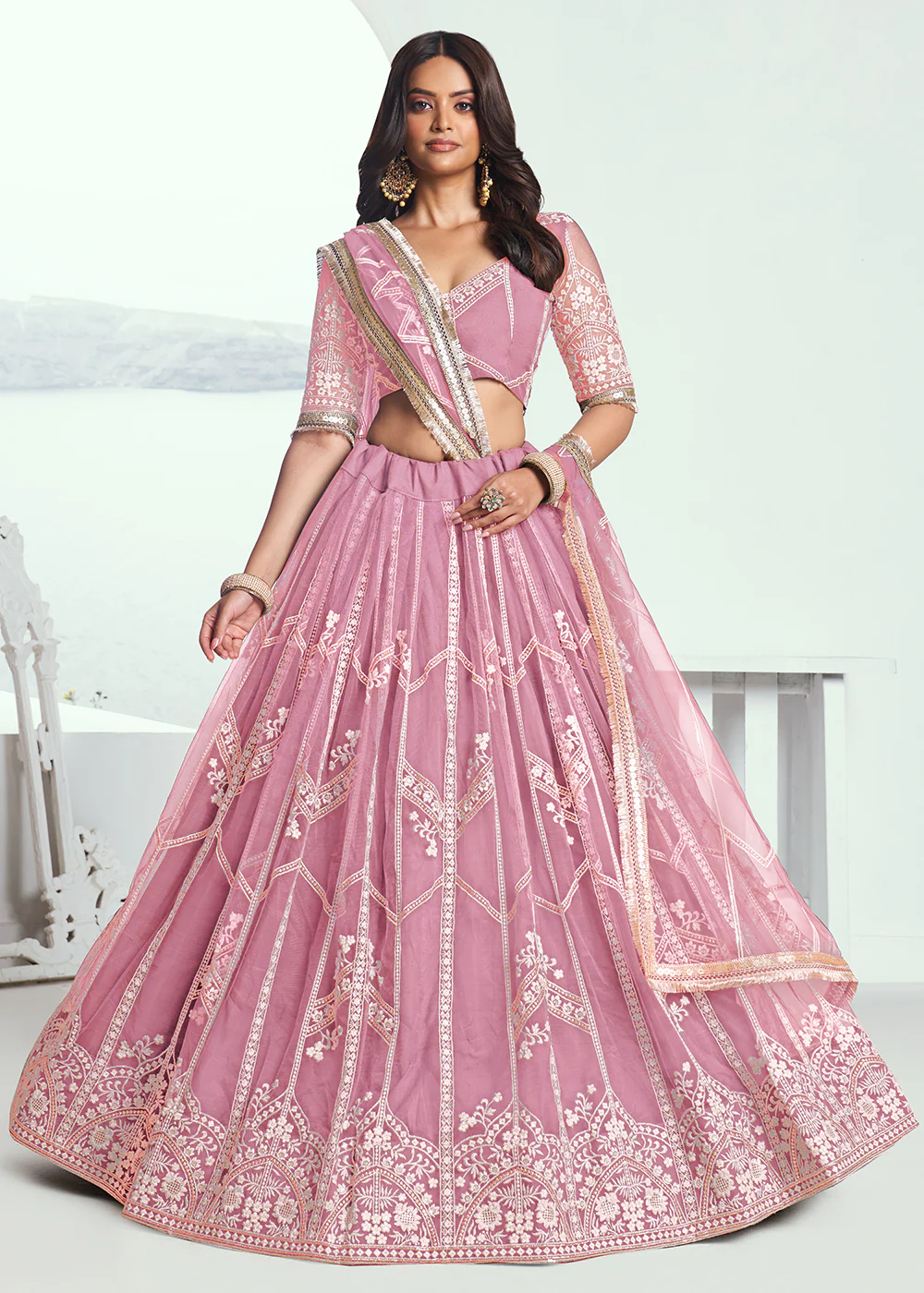 Adorable Pink Embroidered Wedding Wear Lehenga Choli