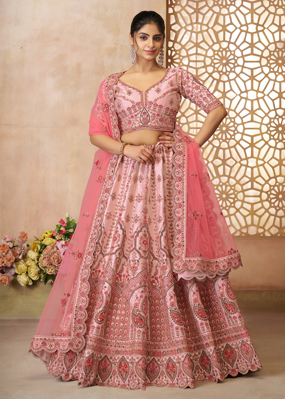 Adorable Pink Wedding Wear Lehenga Choli for Bridesmaids