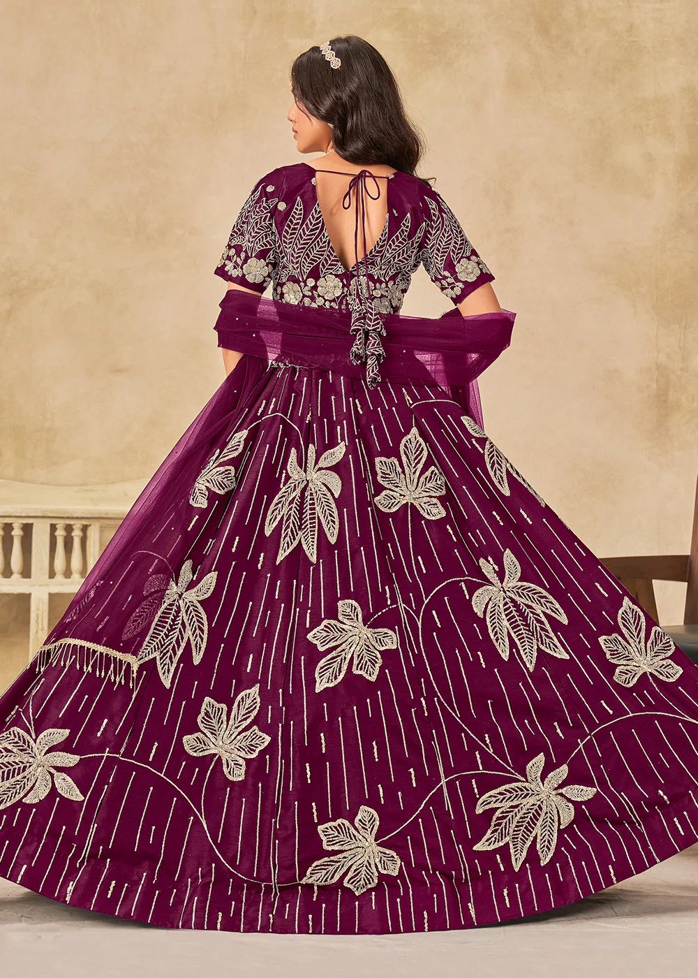 Adorable Purple Art Silk Embroidered Lehenga Choli - Image 3