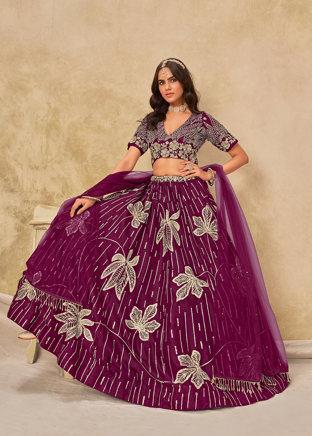 Adorable Purple Art Silk Embroidered Lehenga Choli - Image 4