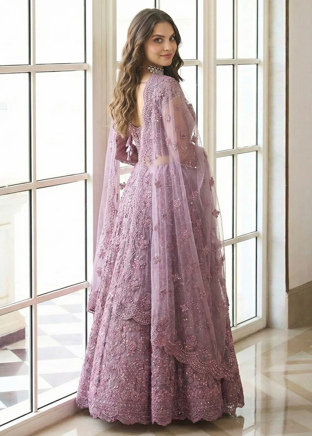 Adorable Purple Heavy Net Embroidered Bridal Lehenga Choli - Image 2