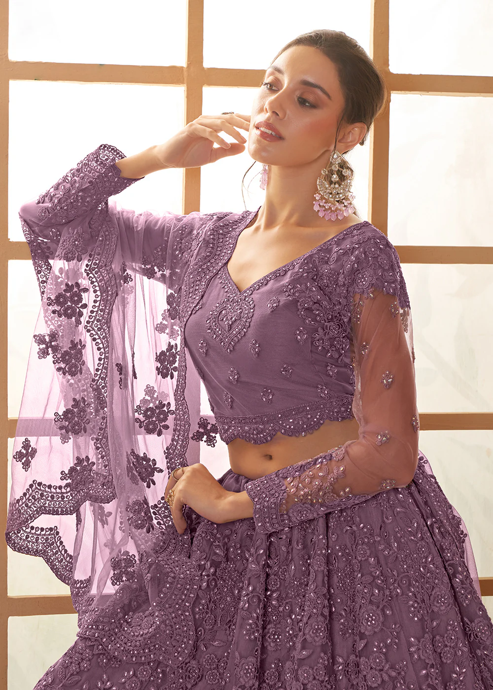 Adorable Purple Heavy Net Embroidered Bridal Lehenga Choli - Image 2