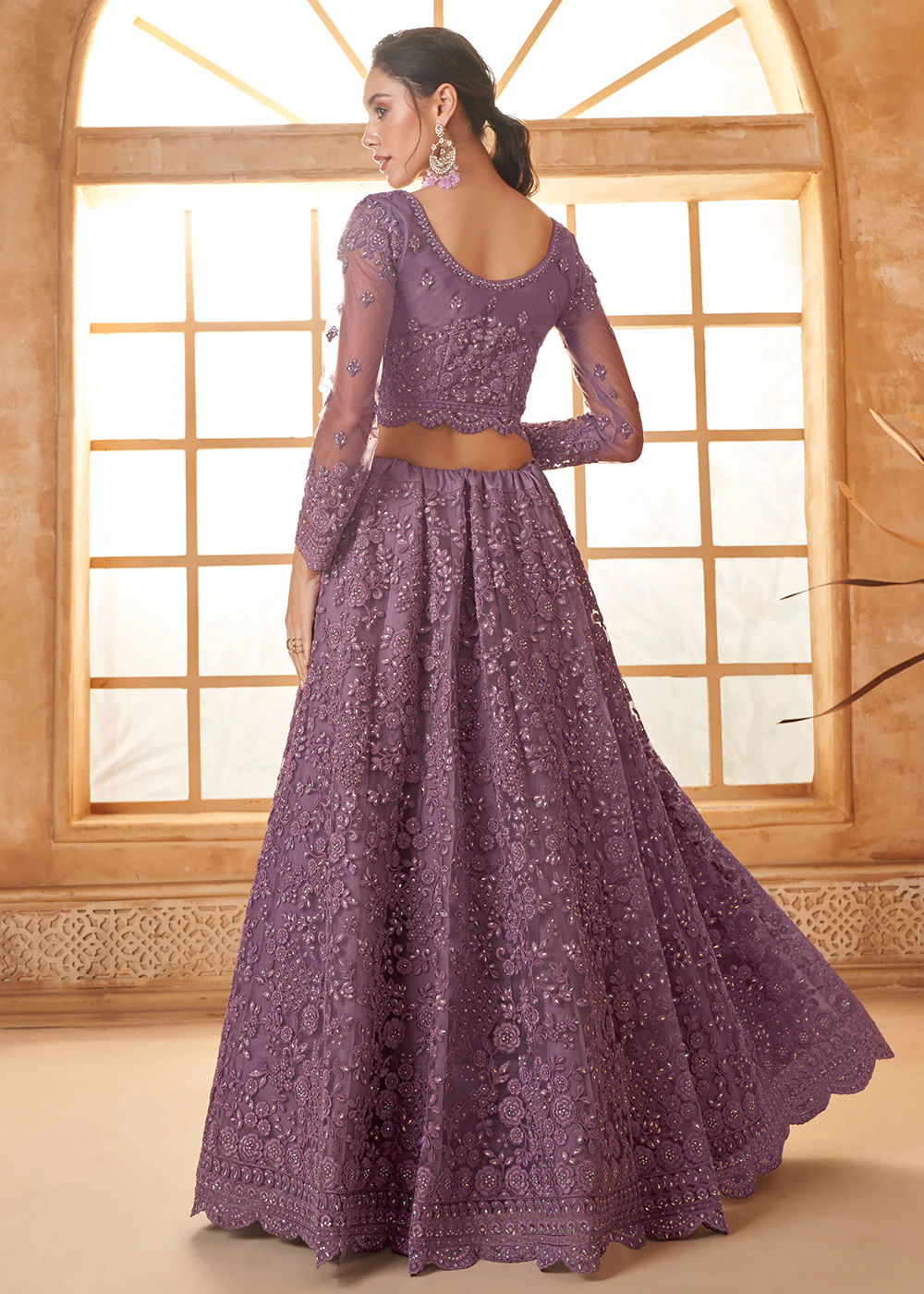 Adorable Purple Heavy Net Embroidered Bridal Lehenga Choli - Image 3